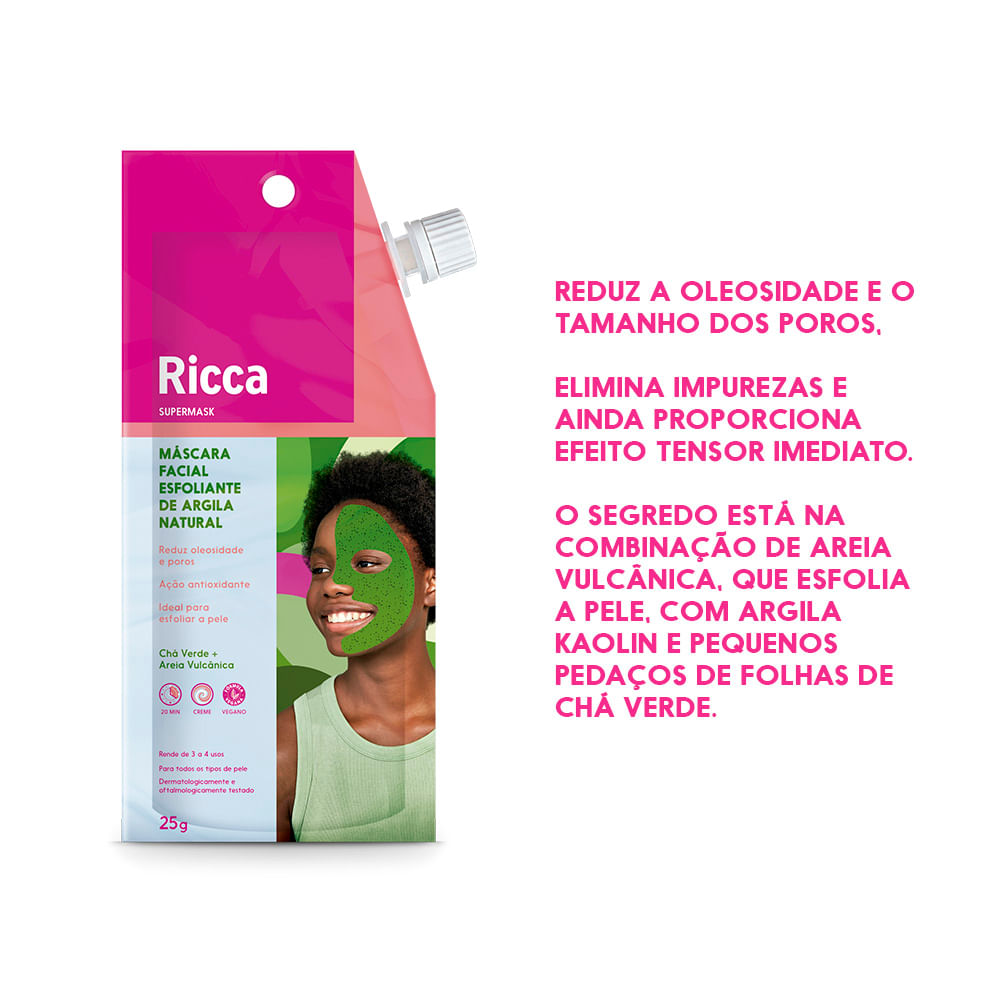 M scara Facial Esfoliante de argila Natural Ricca Ricca